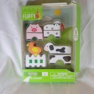 Happy go Fluffy Wooden Toy Stacking Blocks Toy, Farm Animals, 8 Blocks